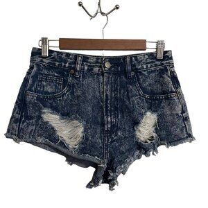 Forever 21 Womens Stonewash High Rise Distressed Cut Off Y2K Jean Shorts Size 26